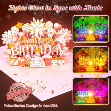 Pop Up Birthday Cards with LED & Music for Women