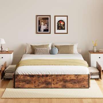 LIKIMIO Queen Bed Frame with Storage and Easy Assembly