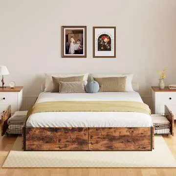 LIKIMIO Queen Bed Frame with Storage and Easy Assembly