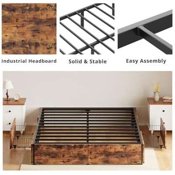 LIKIMIO Queen Bed Frame with Storage and Easy Assembly