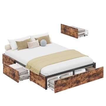 LIKIMIO Queen Bed Frame with Storage and Easy Assembly