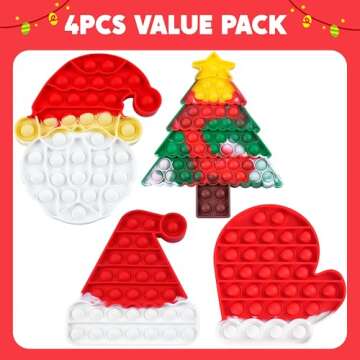 JOYIN 4 PCS Christmas Fidget Toys Push Squeeze Pop Bubble Silicone Pop Fidget s Stress Relief Hand Toy Anxiety Stress Reliever Office Desk Christmas Toys for Kids Adults