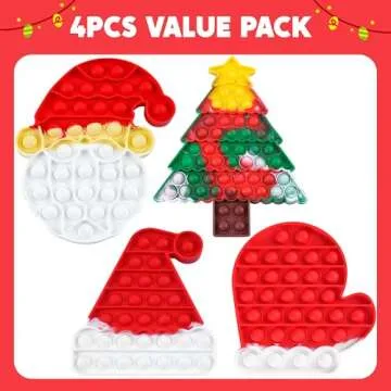 JOYIN 4 PCS Christmas Fidget Toys Push Squeeze Pop Bubble Silicone Pop Fidget s Stress Relief Hand Toy Anxiety Stress Reliever Office Desk Christmas Toys for Kids Adults