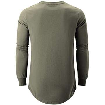 KLIEGOU Mens Cotton Hipster Hip Hop Longline Long Sleeve T Shirt 67(ArmyGreen M)