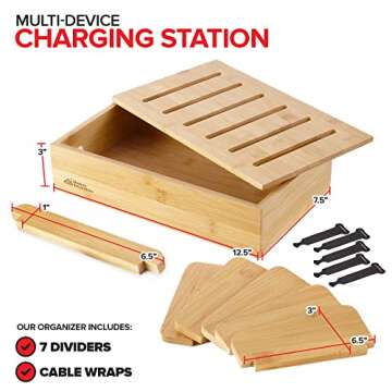 Modern Innovations Bamboo Charging Station for Multiple Devices (Natural) Wood Device Organizer, Des...
