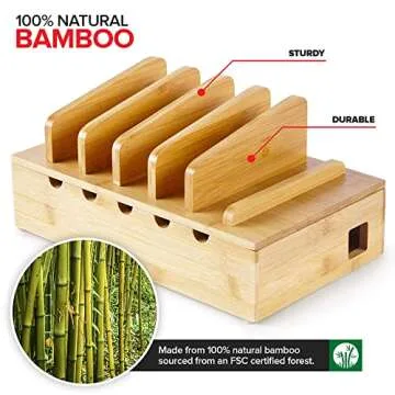 Modern Innovations Bamboo Charging Station for Multiple Devices (Natural) Wood Device Organizer, Desk Docking Stand for Cell-Phone Charger, Compatible with Apple, Android, iPad, iPhone, Tablet, Laptop