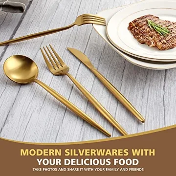 Oliviola Matte Gold Silverware 20-Piece Set for 4
