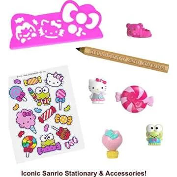 Mattel Hello Kitty and Friends Minis Candy Carnival Pencil Case Playset (7.5-in), 2 Sanrio Figures and Stationery Supplies, Great Gift for Kids Ages 4Y+