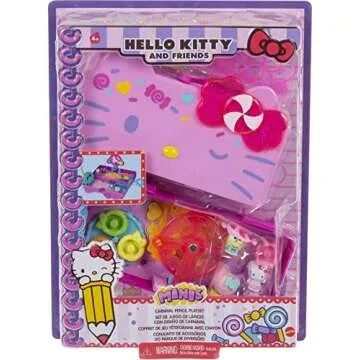 Mattel Hello Kitty and Friends Minis Candy Carnival Pencil Case Playset (7.5-in), 2 Sanrio Figures and Stationery Supplies, Great Gift for Kids Ages 4Y+