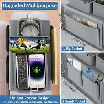 Easyjoy Couch Cup Holder Tray, Super Large Silicone Sofa Armrest Tray with Side Pockets, Anti-Spill Anti-Slip Couch Arm Tray, Cup Holder for Couch Arm Caddy, Couch Cup Holder Gifts for Family, Gray