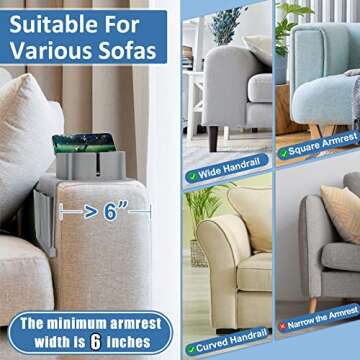 Easyjoy Couch Cup Holder Tray, Super Large Silicone Sofa Armrest Tray with Side Pockets, Anti-Spill Anti-Slip Couch Arm Tray, Cup Holder for Couch Arm Caddy, Couch Cup Holder Gifts for Family, Gray