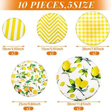 10 Pack Cloth Bowl Covers for Bread Rising Reusable Fabric Bowl Covers 5 Size Stretch Elastic Food Storage Container Covers Cotton Bread Bowl Covers Reusable Lids for Food, Fruits, Leftover(Lemon)