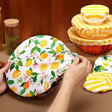 10 Pack Cloth Bowl Covers for Bread Rising Reusable Fabric Bowl Covers 5 Size Stretch Elastic Food Storage Container Covers Cotton Bread Bowl Covers Reusable Lids for Food, Fruits, Leftover(Lemon)