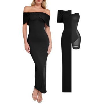 Elegant Popilush Shapewear Dress: Off-Shoulder Maxi for Weddings & Prom