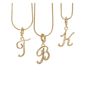Golden Alphabet Pendant Necklace with Cubic Zirconia