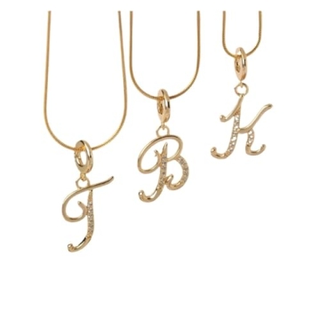 Golden Alphabet Pendant Necklace with Cubic Zirconia
