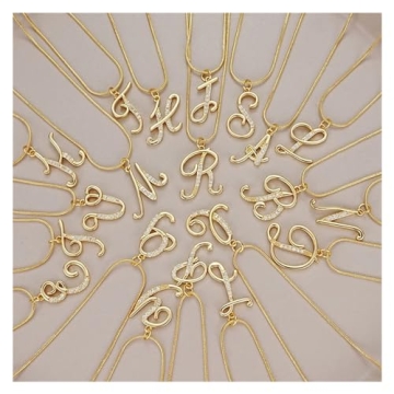 Golden Alphabet Pendant Necklace with Cubic Zirconia