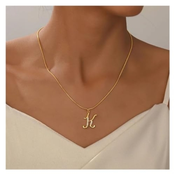 Golden Alphabet Pendant Necklace with Cubic Zirconia