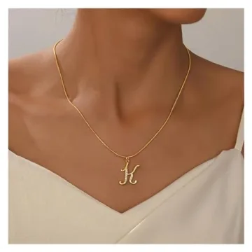 Golden Alphabet Pendant Necklace with Cubic Zirconia