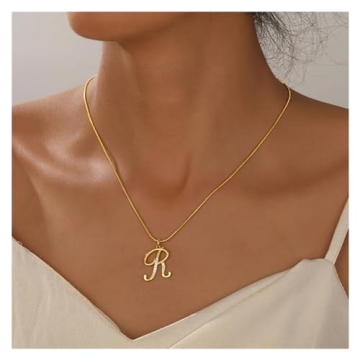 Golden Alphabet Pendant Necklace with Cubic Zirconia