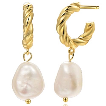 Exquisite Baroque Pearl Earrings in 18K Gold Plated Sterling Silver