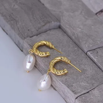 18K Gold Plated Baroque Pearl Earrings Sterling Silver