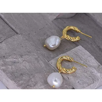 18K Gold Plated Baroque Pearl Earrings Sterling Silver