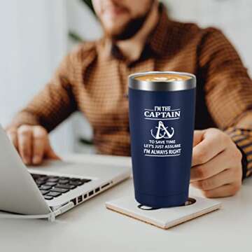 Qtencas I'm The Captain & I'm Always Right Stainless Steel Insulated Travel Tumbler, Boating Gifts f...