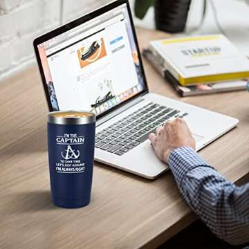 Qtencas I'm The Captain & I'm Always Right Stainless Steel Insulated Travel Tumbler, Boating Gifts for Men, Father's Day Birthday Boating Anchor Christmas Gifts For Men Boaters Sailors(20oz, Darkblue)