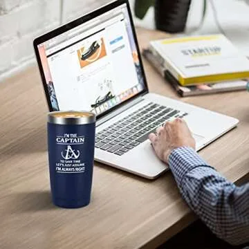 Qtencas I'm The Captain & I'm Always Right Stainless Steel Insulated Travel Tumbler, Boating Gifts for Men, Father's Day Birthday Boating Anchor Christmas Gifts For Men Boaters Sailors(20oz, Darkblue)