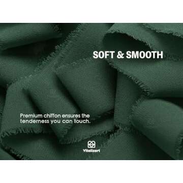 Vitalizart Dark Green Handmade Chiffon Silk Ribbon Fringe 3 Rolls 1.5" x 21 Yd Frayed Edges Ribbons for Wedding Invitations Bridal Bouquets Gifts Wrapping Crafts Holiday Decor