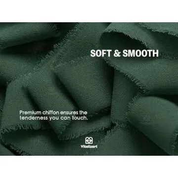 Vitalizart Dark Green Handmade Chiffon Silk Ribbon Fringe 3 Rolls 1.5" x 21 Yd Frayed Edges Ribbons for Wedding Invitations Bridal Bouquets Gifts Wrapping Crafts Holiday Decor