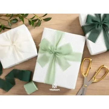 Vitalizart Dark Green Handmade Chiffon Silk Ribbon Fringe 3 Rolls 1.5" x 21 Yd Frayed Edges Ribbons for Wedding Invitations Bridal Bouquets Gifts Wrapping Crafts Holiday Decor