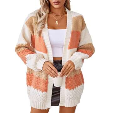 JASCLS Women's Long Sleeve Color Block Chunky Cable Knitted Oversized Sweater Cardigans for Women