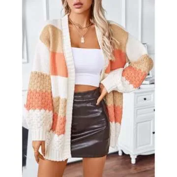 JASCLS Women's Oversized Color Block Sweater Cardigans