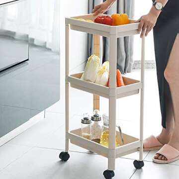 UNooMe Rolling Organizer Storage Cart - Bathroom Shelf Organizer 3 Tier Storage Organizer Shelf Rack with Wheels for Office Kitchen Bedroom Bathroom Laundry Room Dressers…