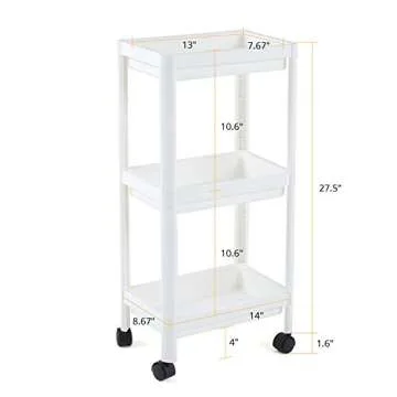 UNooMe Rolling Organizer Storage Cart - Bathroom Shelf Organizer 3 Tier Storage Organizer Shelf Rack with Wheels for Office Kitchen Bedroom Bathroom Laundry Room Dressers…