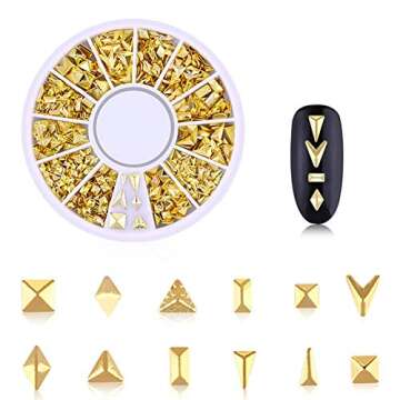 DANNEASY 3d Nail Charms Metal Nail Art Studs Gold Nail Jewels Silver Hollow Star Moon Shell Flower Manicure Decoration Salon with 1pc Curved Tweezers, Wax Pen (6 Wheels)