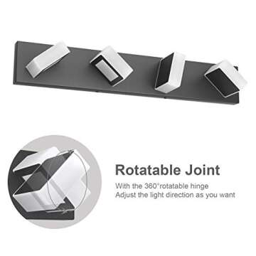 Ralbay LED Black 4 Lights Acrylic Lighting Fixtures Modern Matte Black Bathroom Vanity Lights