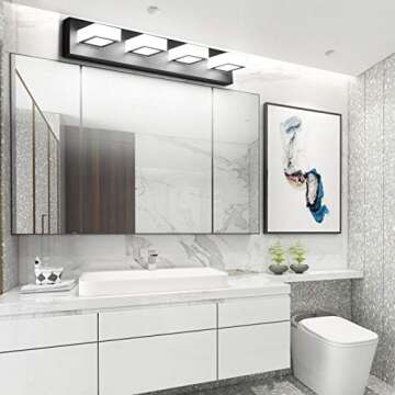 Ralbay LED Black 4 Lights Acrylic Lighting Fixtures Modern Matte Black Bathroom Vanity Lights