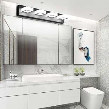 Ralbay LED Black 4 Lights Acrylic Lighting Fixtures Modern Matte Black Bathroom Vanity Lights