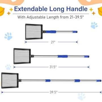 JAMIEWIN Extendable Metal Cat Litter Scoop, Long Handle Litter Sifting Shovel, 21"-39.5" No Bending ...