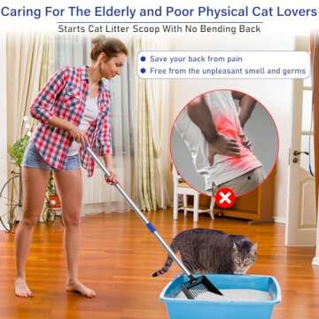 JAMIEWIN Extendable Metal Cat Litter Scoop, Long Handle Litter Sifting Shovel, 21"-39.5" No Bending Back Cat Scooper for Litter Box Heavy Duty Pet Poop Shovel Chicken Poop Scooper