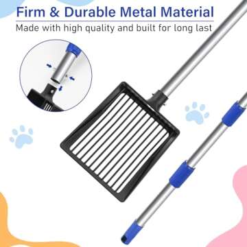 JAMIEWIN Extendable Metal Cat Litter Scoop, Long Handle Litter Sifting Shovel, 21"-39.5" No Bending Back Cat Scooper for Litter Box Heavy Duty Pet Poop Shovel Chicken Poop Scooper
