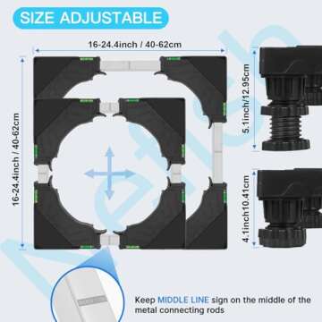 Nefish Mini Fridge Stand Universal Stand Base Adjustable Refrigerator Stand with 4 Strong Feet Washing Machine Pedestal Multi-Functional Base for Dryer (Black)