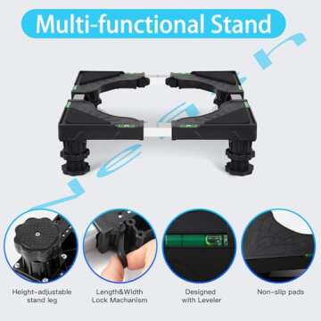 Nefish Mini Fridge Stand Universal Stand Base Adjustable Refrigerator Stand with 4 Strong Feet Washing Machine Pedestal Multi-Functional Base for Dryer (Black)