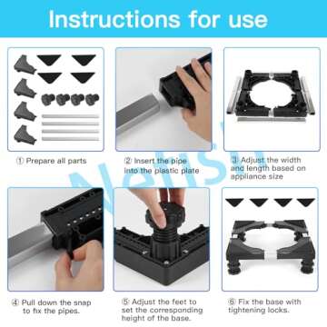 Nefish Mini Fridge Stand Universal Stand Base Adjustable Refrigerator Stand with 4 Strong Feet Washing Machine Pedestal Multi-Functional Base for Dryer (Black)