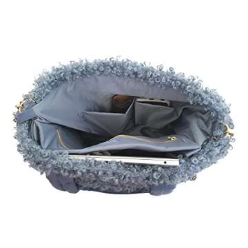 Sprigs Women's Cute Tote Bags - Casual Faux Fur Bag with Outside Pocket & Inside Laptop Sleeve - Laptop Tote Bag For Women (Deep Caramel/Ivory)