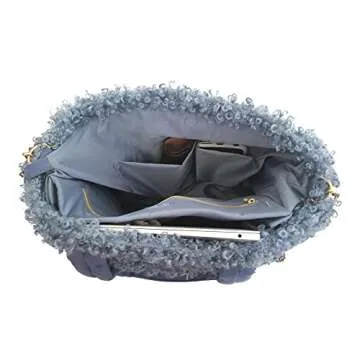 Sprigs Women's Cute Tote Bags - Casual Faux Fur Bag with Outside Pocket & Inside Laptop Sleeve - Laptop Tote Bag For Women (Deep Caramel/Ivory)