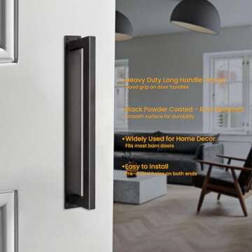 Homode Barn Door Handle - 12" Heavy Duty Matte Black Pull